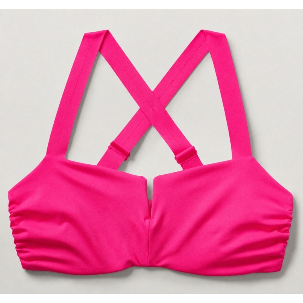 Athleta Women 36D/DD Square Neck Bra Pink Bikini Bathing Suit Top Underwire Swim